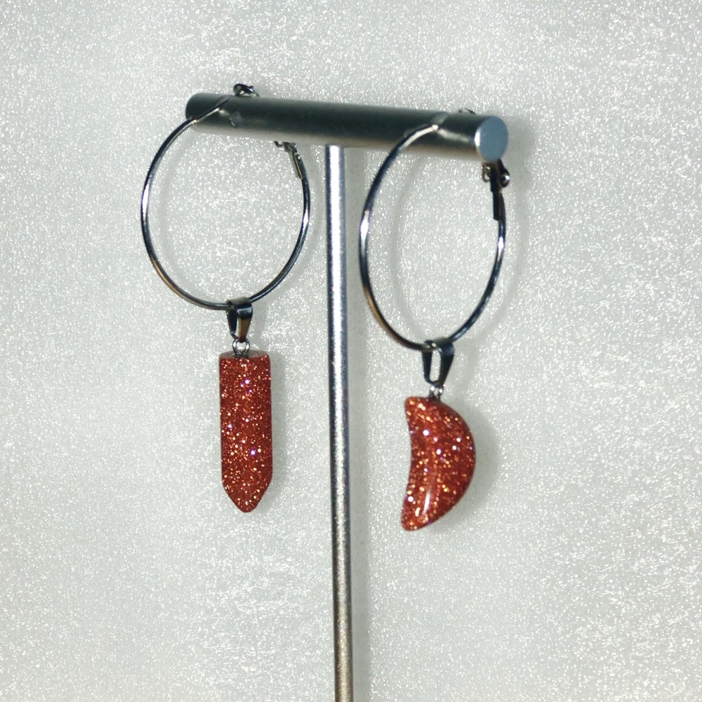 Gold stone hoop earrings